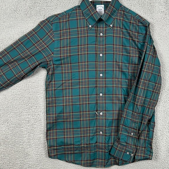 Brooks Brothers Supima Cotton Shirt Button Down Men Small Green Brown Plaid NEW